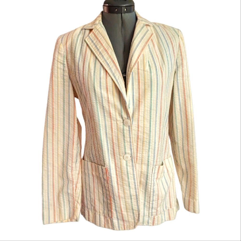 Vintage union made‎ white rainbow striped seersucker jacket